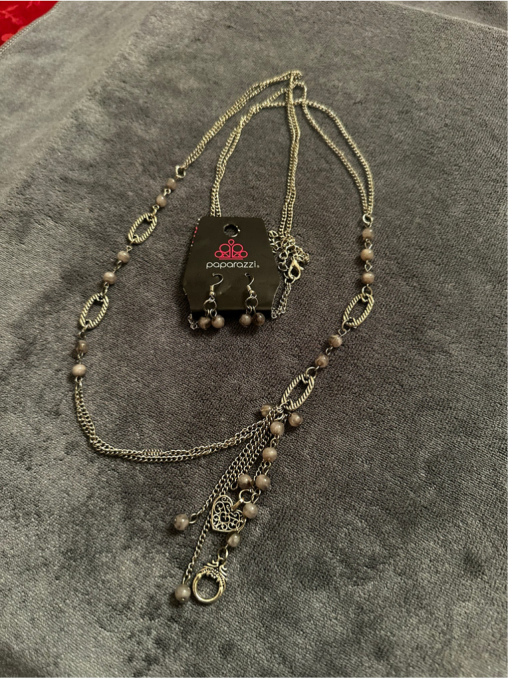 Paparazzi Silver and Grey Necklace & Earrings Set - Picture 4 of 4